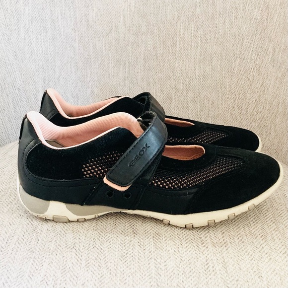 Geox Black Pink Sneakers Shoes with Velcro - Picture 1 of 7